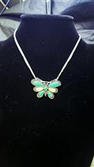 Synthetic Turquoise Stone Necklace Silver Plate 16.45g